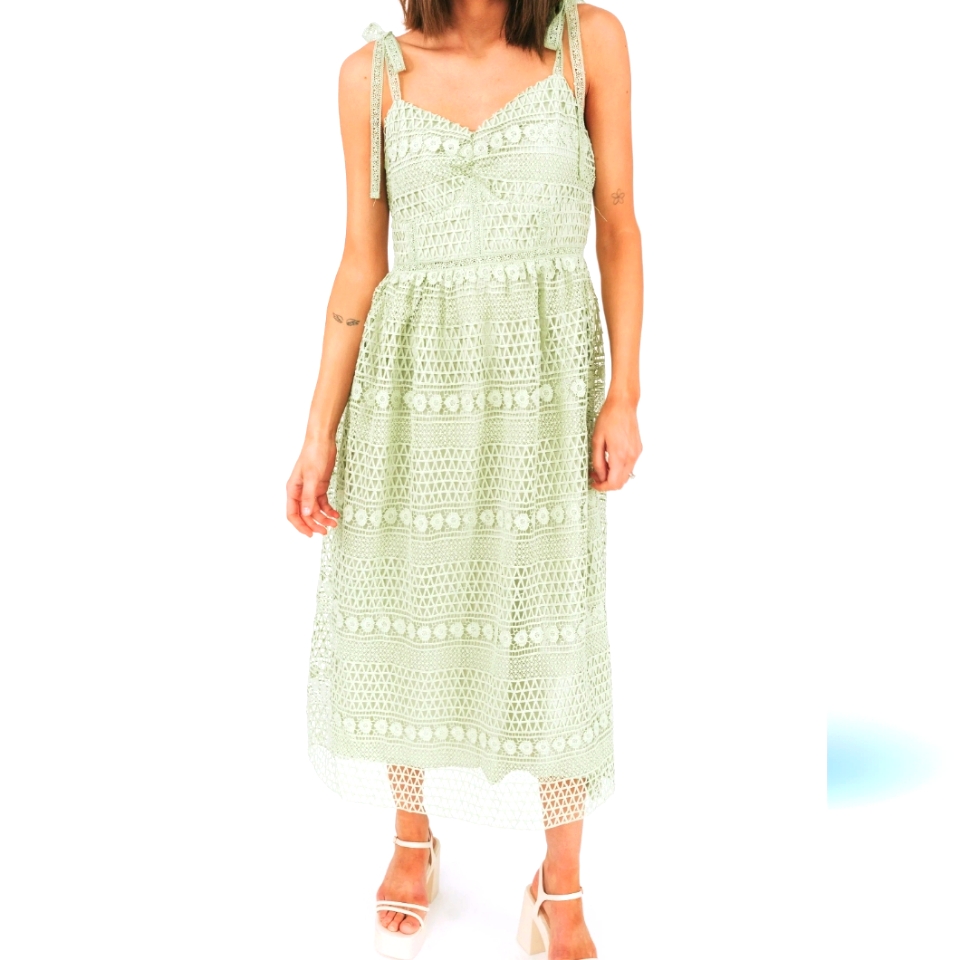 Nwot Just Me Lace Midi Dress In Light Green Size S
